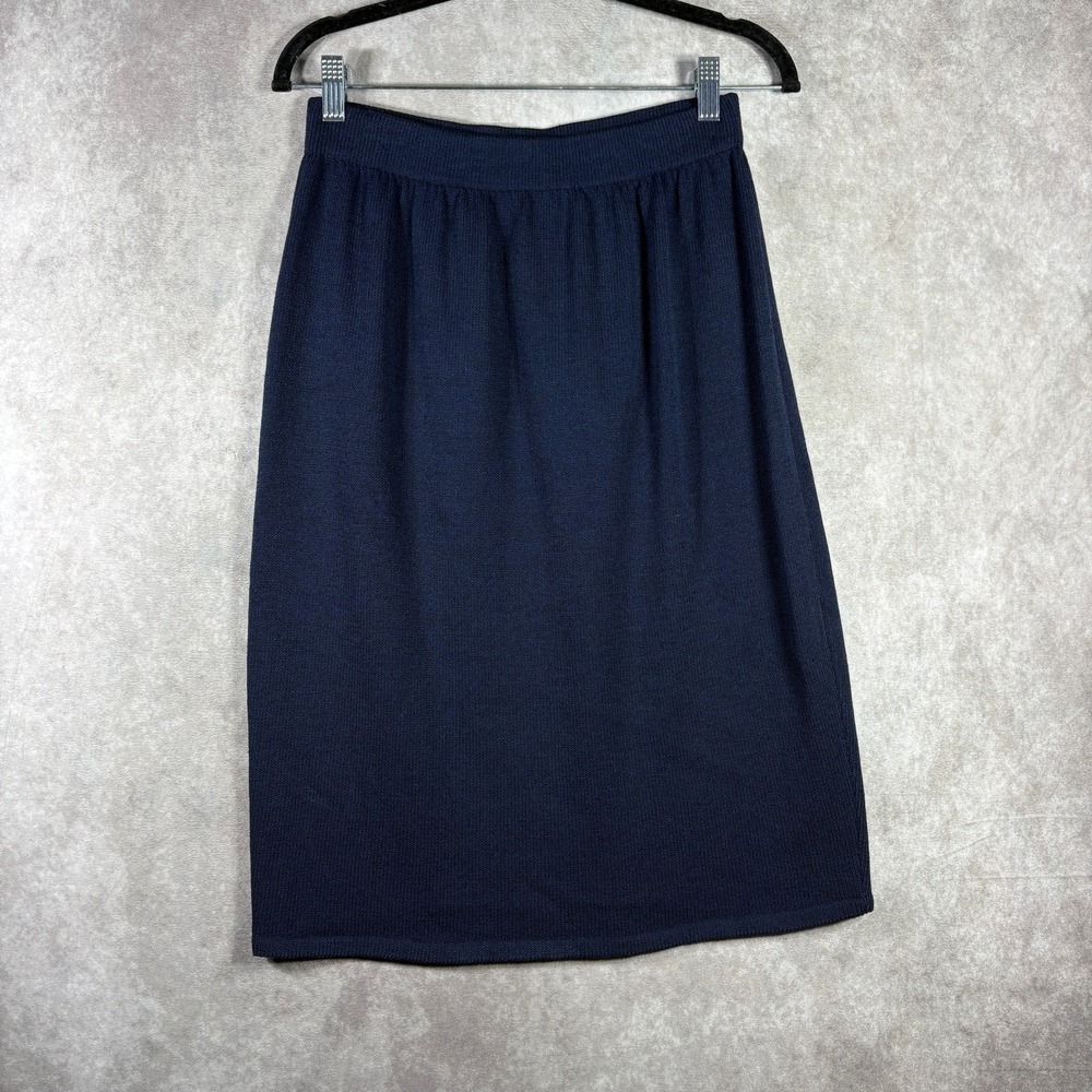 St. John Collection Marie Gray Pencil Skirt 10 Navy Santana Knit Quiet Luxury